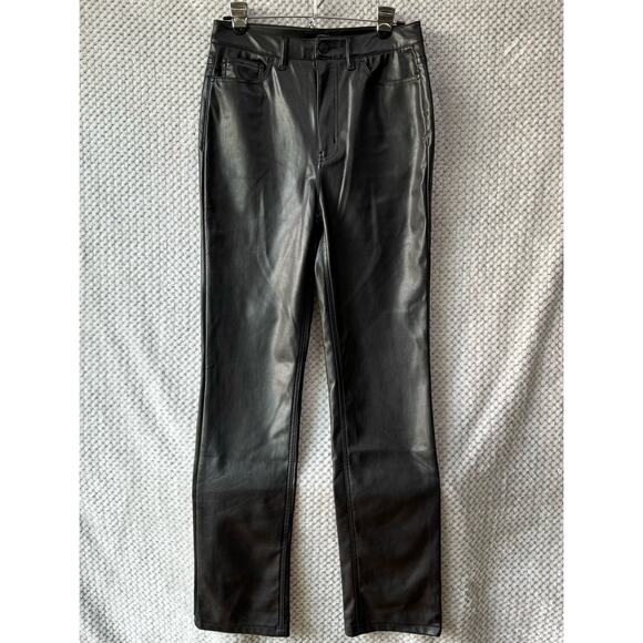 AFRM Pants 28 Black Heston Faux Leather High Rise Straight Leg 5 Pockets Lined - Picture 1 of 15